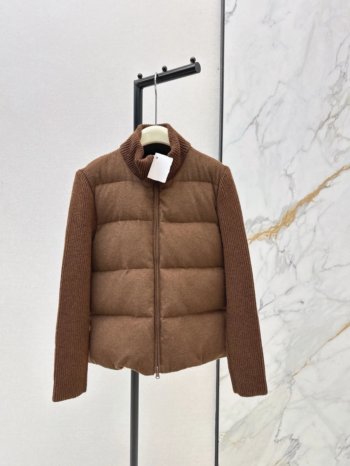 2026 Women Autumn Winter Spliced Knit Sleeve Warm Short Coat ZX5737