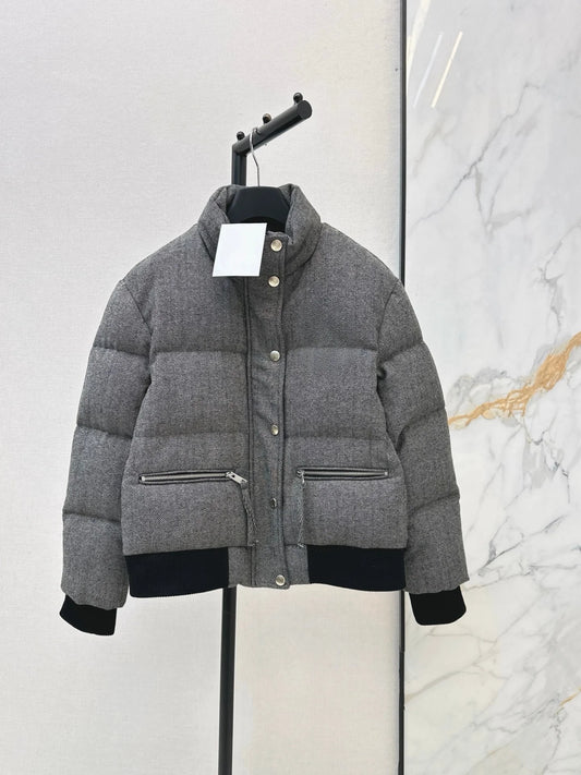 2026 Women Winter Herringbone Stand Collar Short Padded Jacket ZX5732
