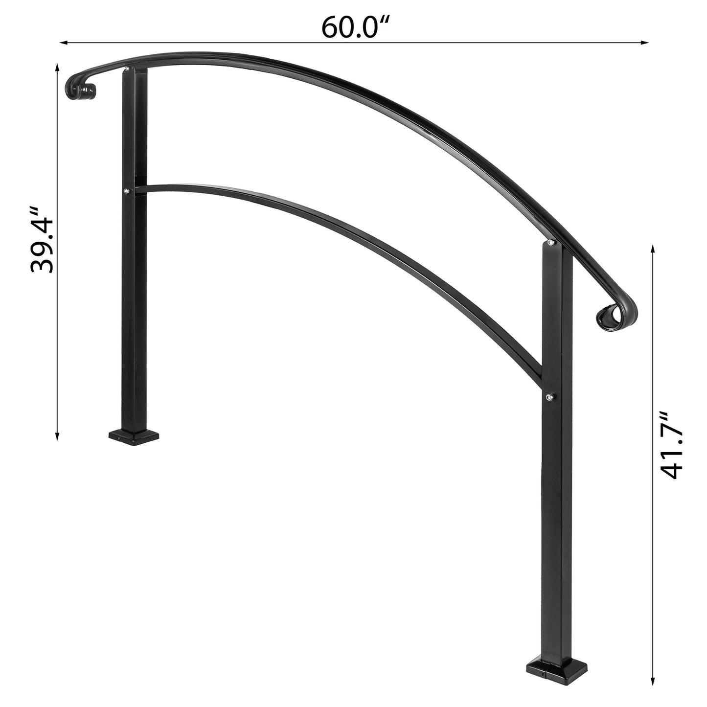 SucceBuy Wrought Iron Handrail Fits 1or5 Steps with Installation Kit Hand Rails for Outdoor Steps Transition Handrail Stair Rail