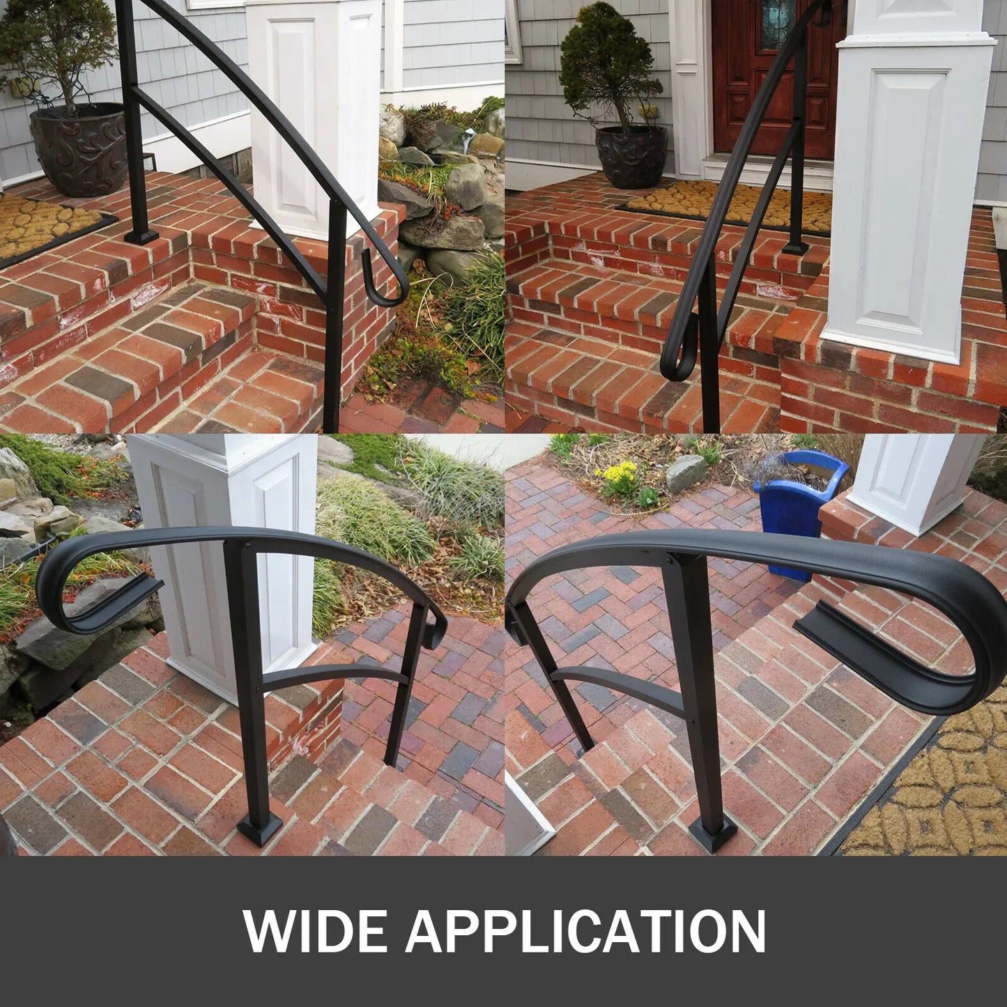 SucceBuy Wrought Iron Handrail Fits 1or5 Steps with Installation Kit Hand Rails for Outdoor Steps Transition Handrail Stair Rail