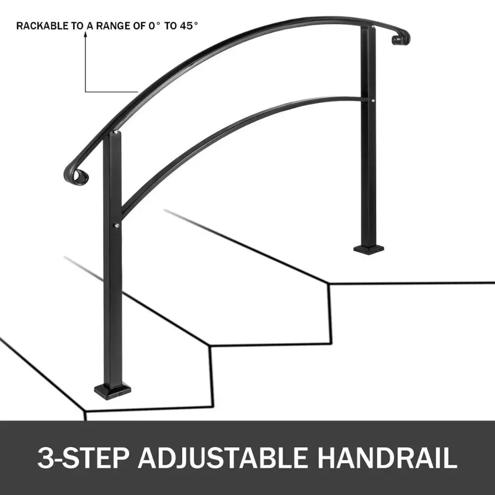 SucceBuy Wrought Iron Handrail Fits 1or5 Steps with Installation Kit Hand Rails for Outdoor Steps Transition Handrail Stair Rail