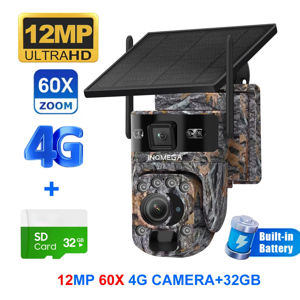 INQMEGA 12MP Solar Camera With 60X Optical Zoom Outdoor PTZ