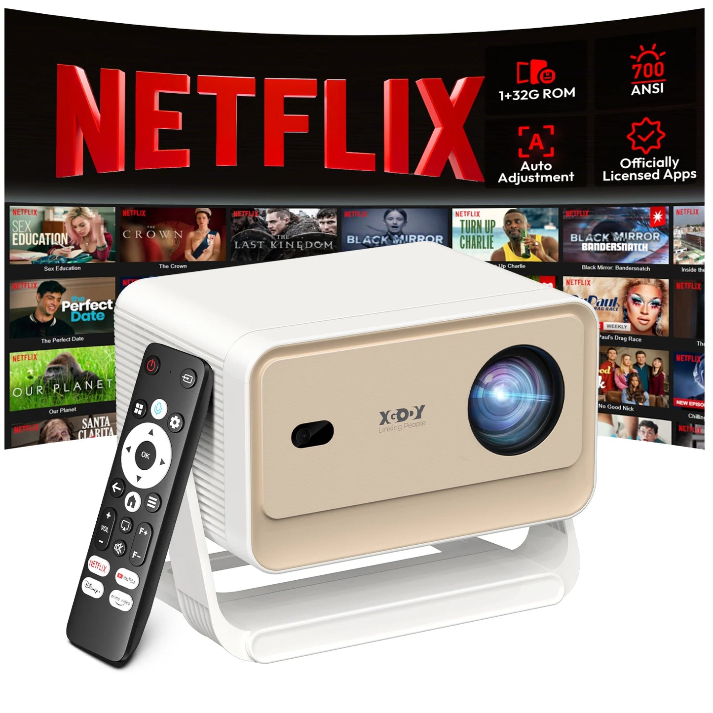 XGODY 4K Android Projector 700 ANSI Lumens Netflix