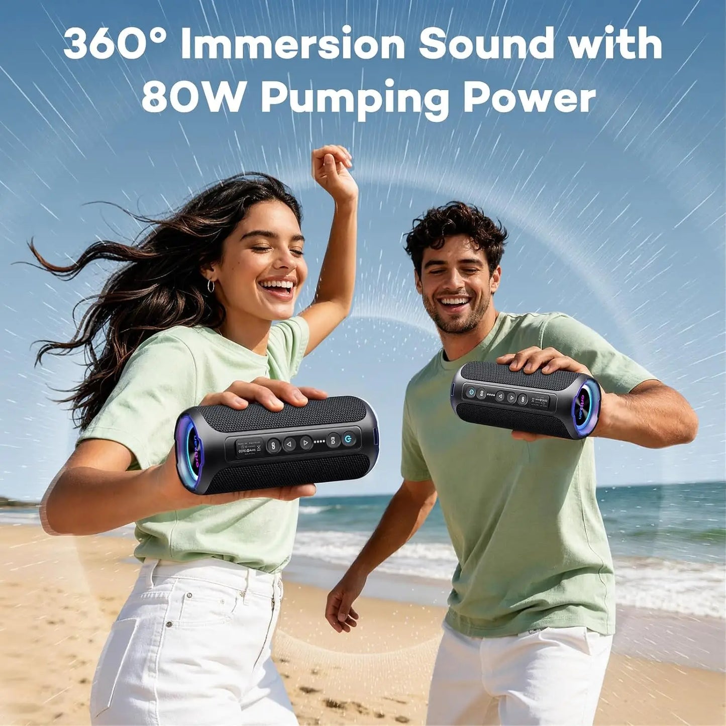 Ortizan Bluetooth Speaker, 40W Peak Outdoor Portable Loud Speakers Wireless with Deep Bass, USB/AUX/TF Card Port, RGB Light, TWS Stereo, EQ, IPX7 Waterproof for Party, Beach, Kayaking, Camping, Backyard, Garage