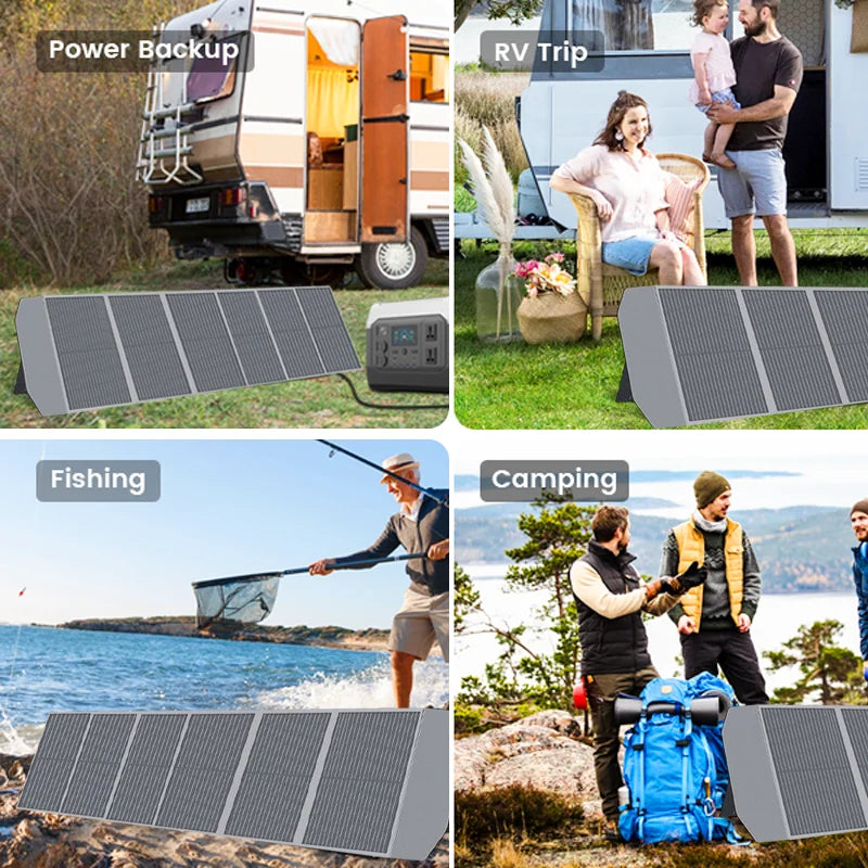 200W 18V Portable Solar Panel with PD Box QC3.0，Type-C，MC4 Output Camping Foldable MPPT Monocrystalline 100W Solar Charger