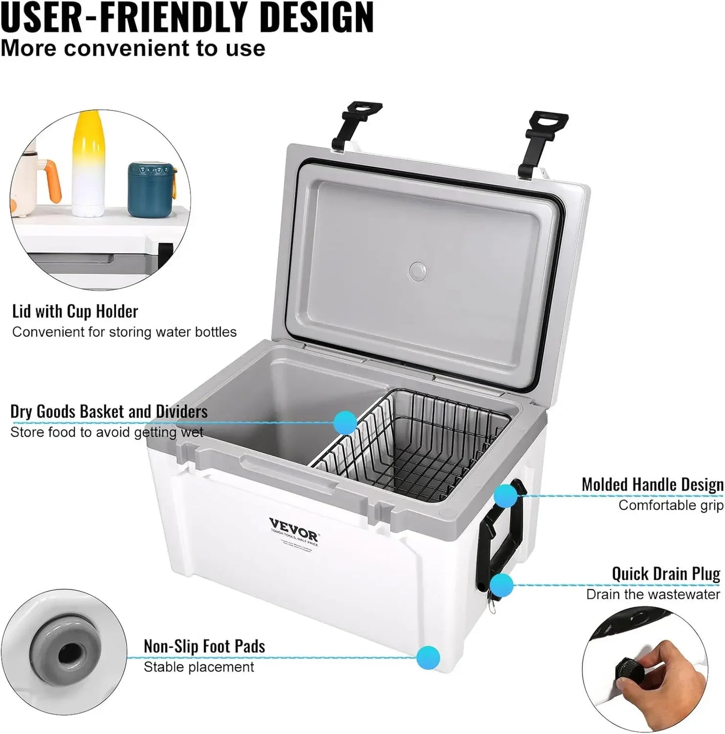 Ultra-Light Hard Cooler, Ice Retention Cooler with Heavy Duty Handle, Chest Lunch Box for Camping, Travel, Outdoor