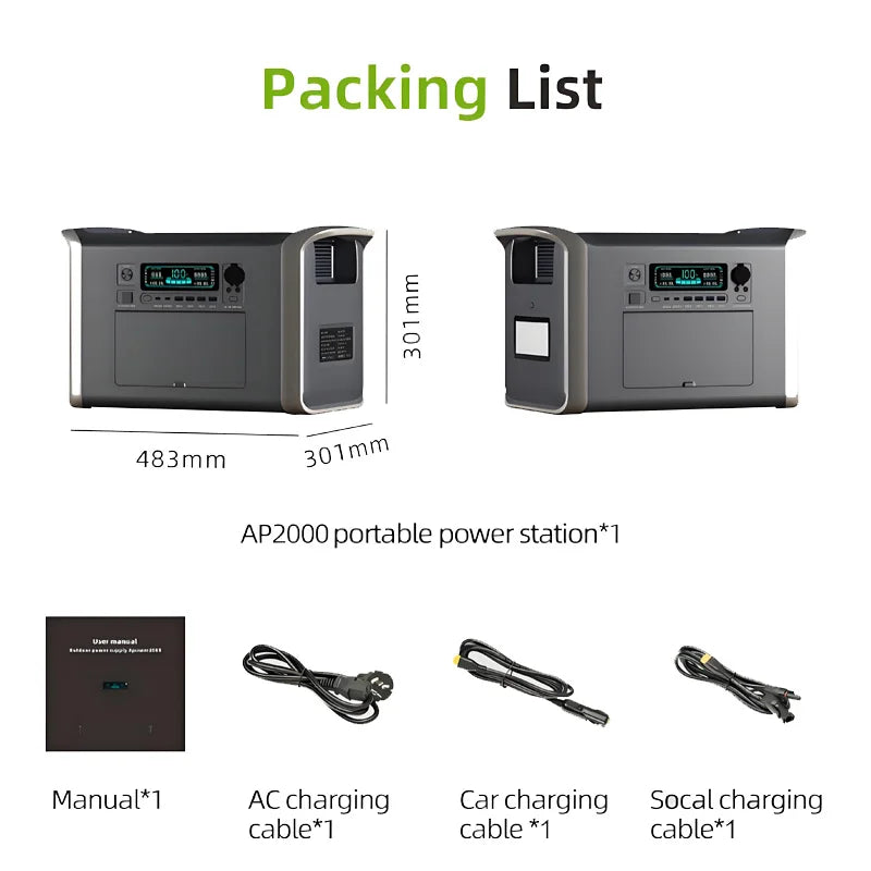 2048WH 2400W  640000mAh Portable Power Station 110V Lifepo4 Battery Powerful Power Bank Solar Generator Emergency Power Supply