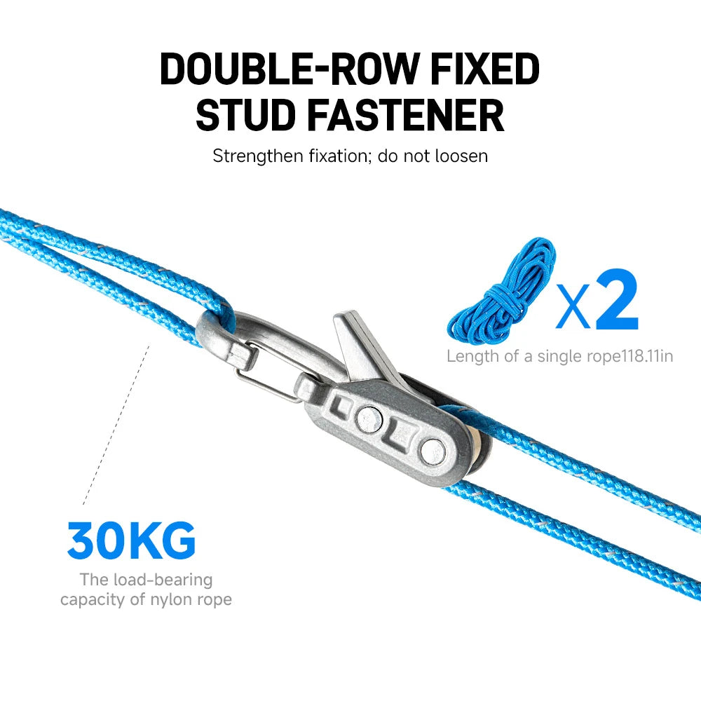 LOZLIN 8-Piece Rope Set with Roller Tensioners, Equipped with Locking Clips for Secure Binding Heavy-Duty Retractable Tie Down Rope for Camping Tarp Boating Hammock