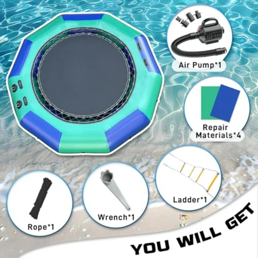Inflatable Water Trampoline for Lake With Pump and Rope Ladder