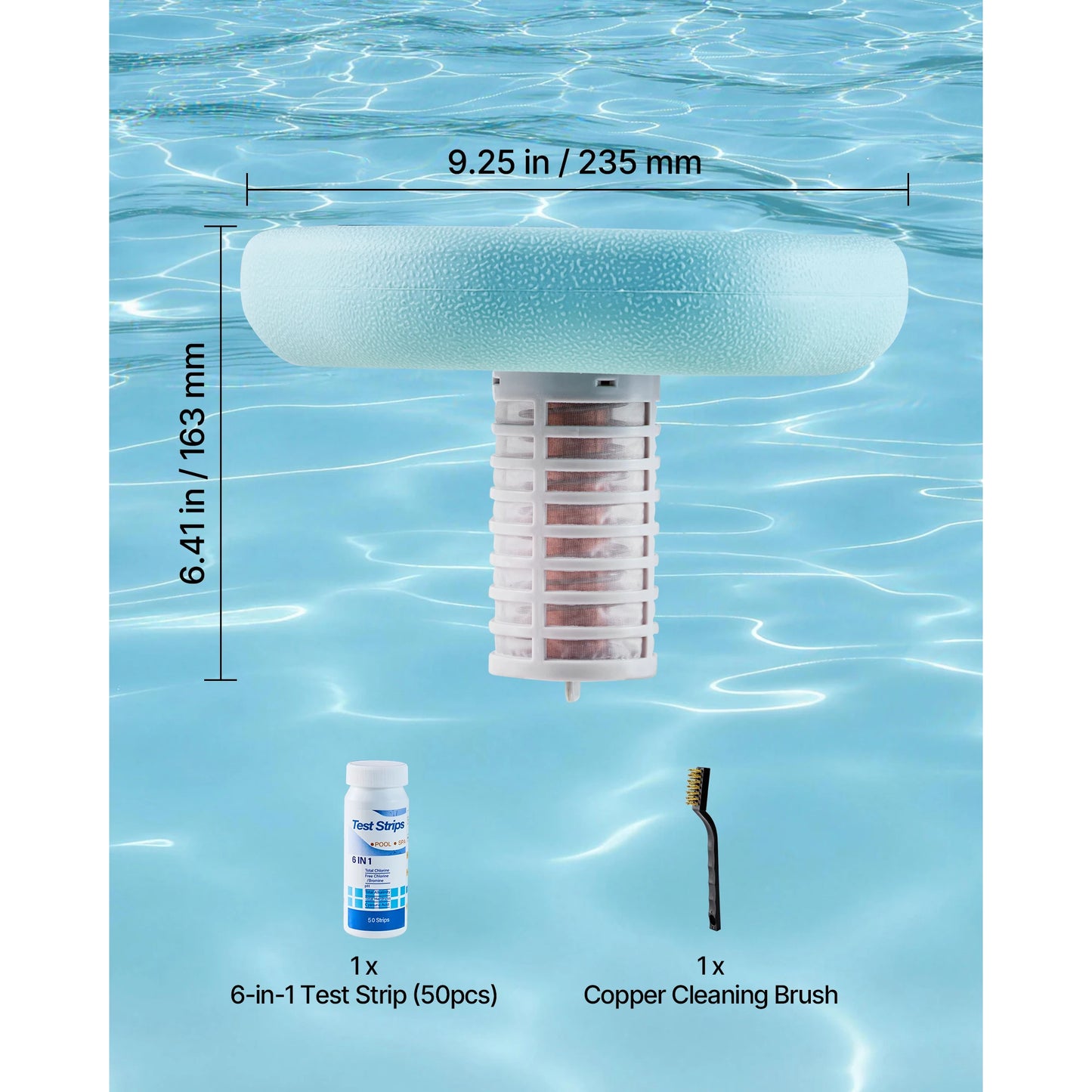 SucceBuy Solar Pool Ionizer Round Copper Floating Automatic Purifier Chlorine Free Water with Brush and Filter for Pools & Spas