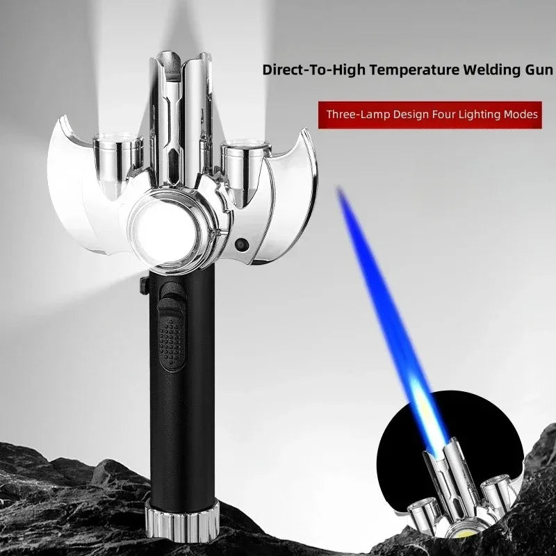 Metal Jet Gas Spray Gun Equipped W/ COB Lighting Outdoor Windproof Portable Turbine Torch Lighter for Gift Cigarette Accessories