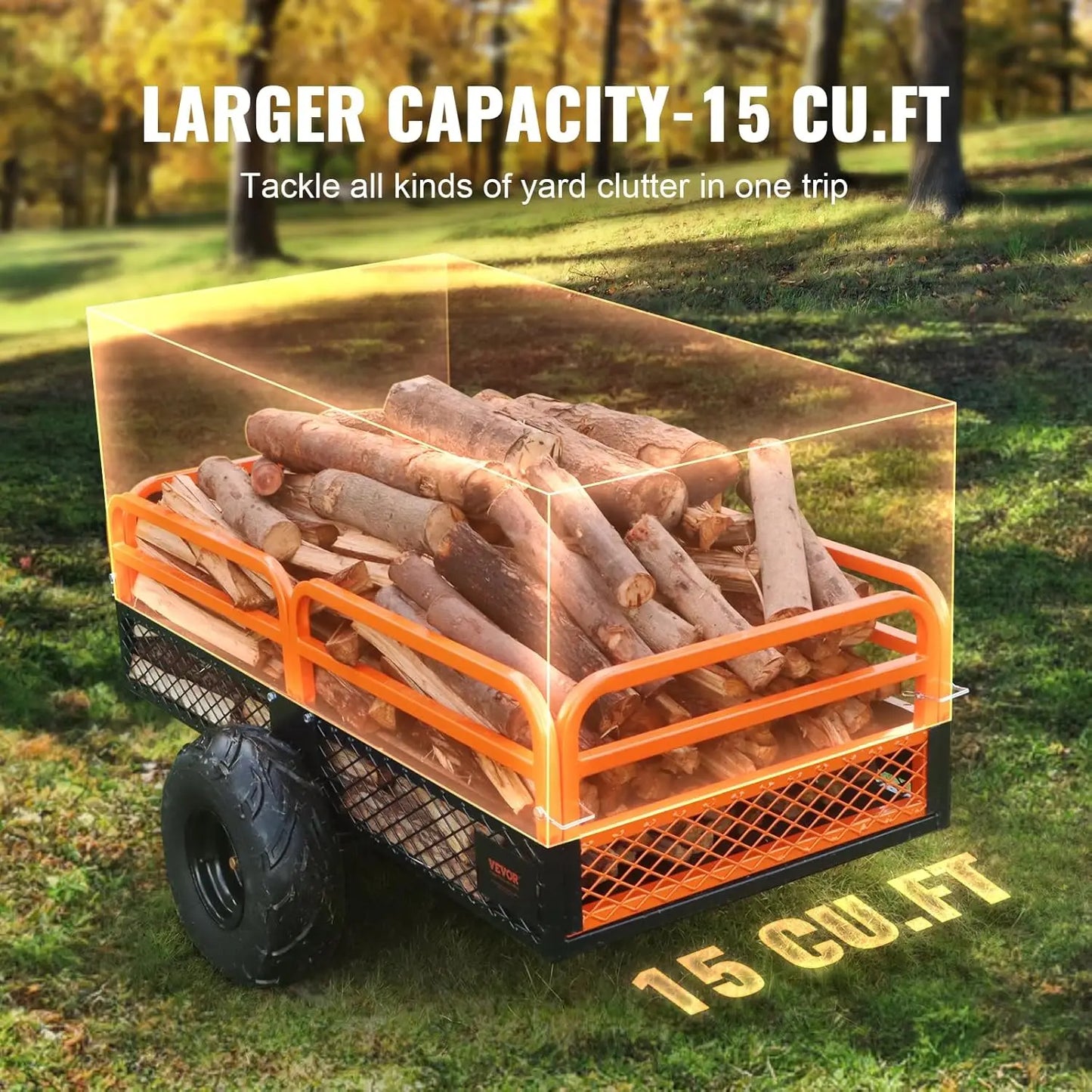 Trailer Tow Behind Dump Cart, 1500lbs 15 Cubic Feet, Heavy Duty Yard Garden Trailer Pull Behind Dump Trailer