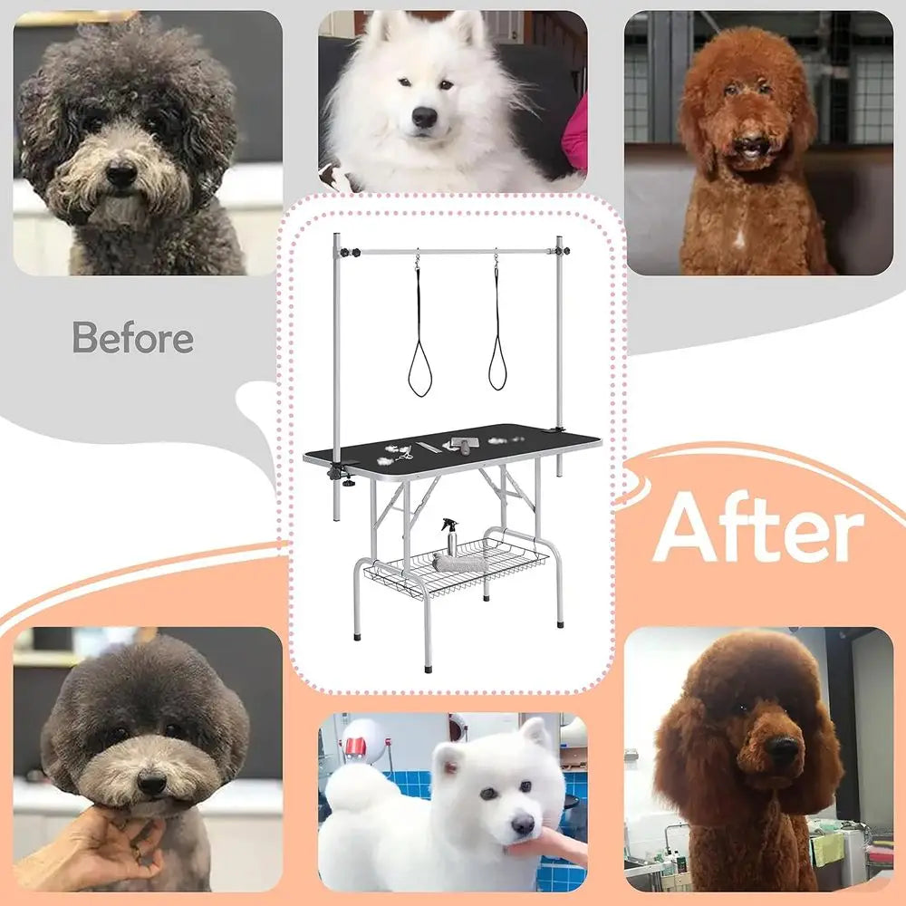 46'' Pet Grooming Table or Large Dogs Adjustable Height Portable Trimming Table Drying Table w/Arm/Noose/Mesh Tray Maximum acity