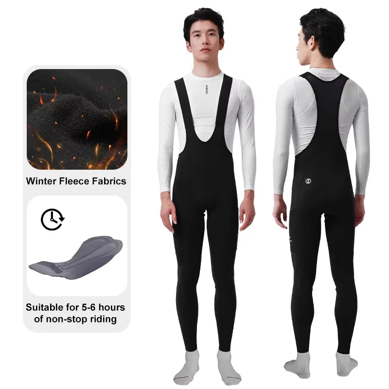 INBIKE Men‘s Winter Thermal Fleece Cycling Bib Tights 3D Padded Windproof MTB Bike Tights Road Bike Leggings Cold Weather Gear
