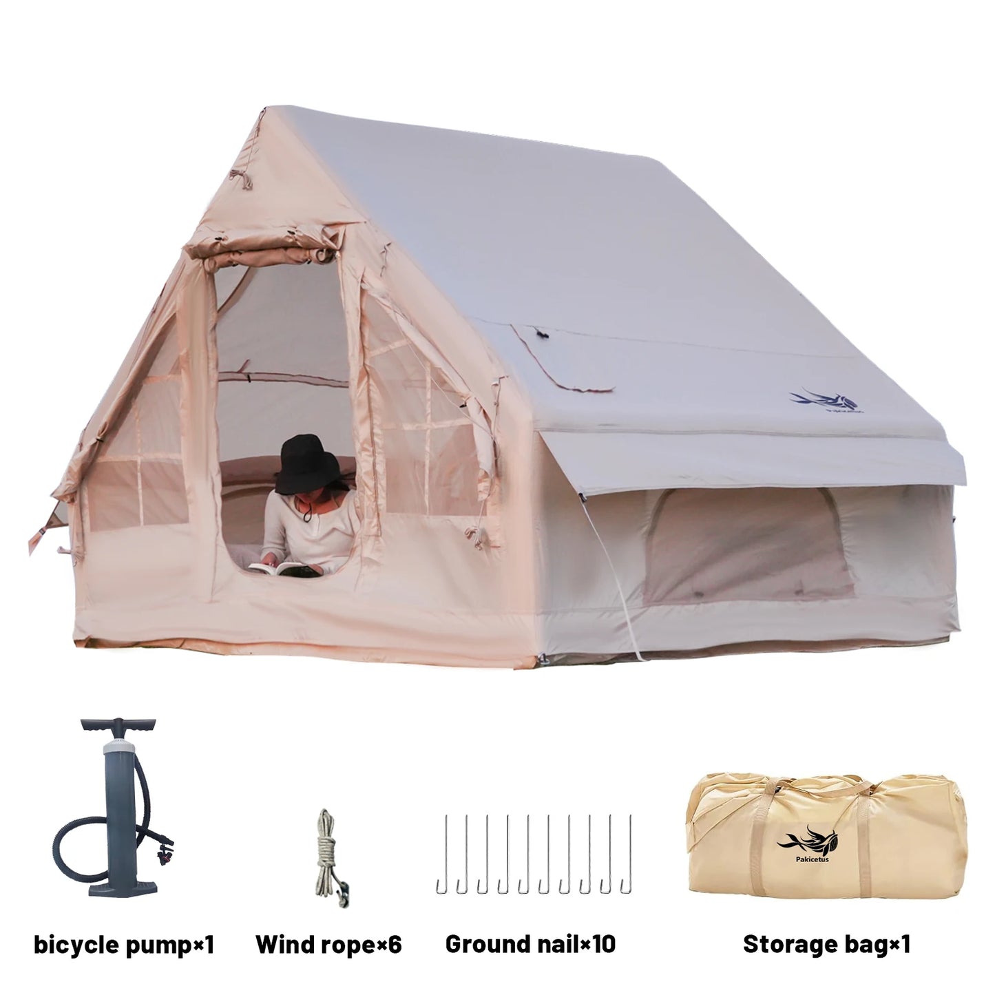 Pakicetus Inflatable Camping Tent 4-8 Person Quick Setup Stove Jack