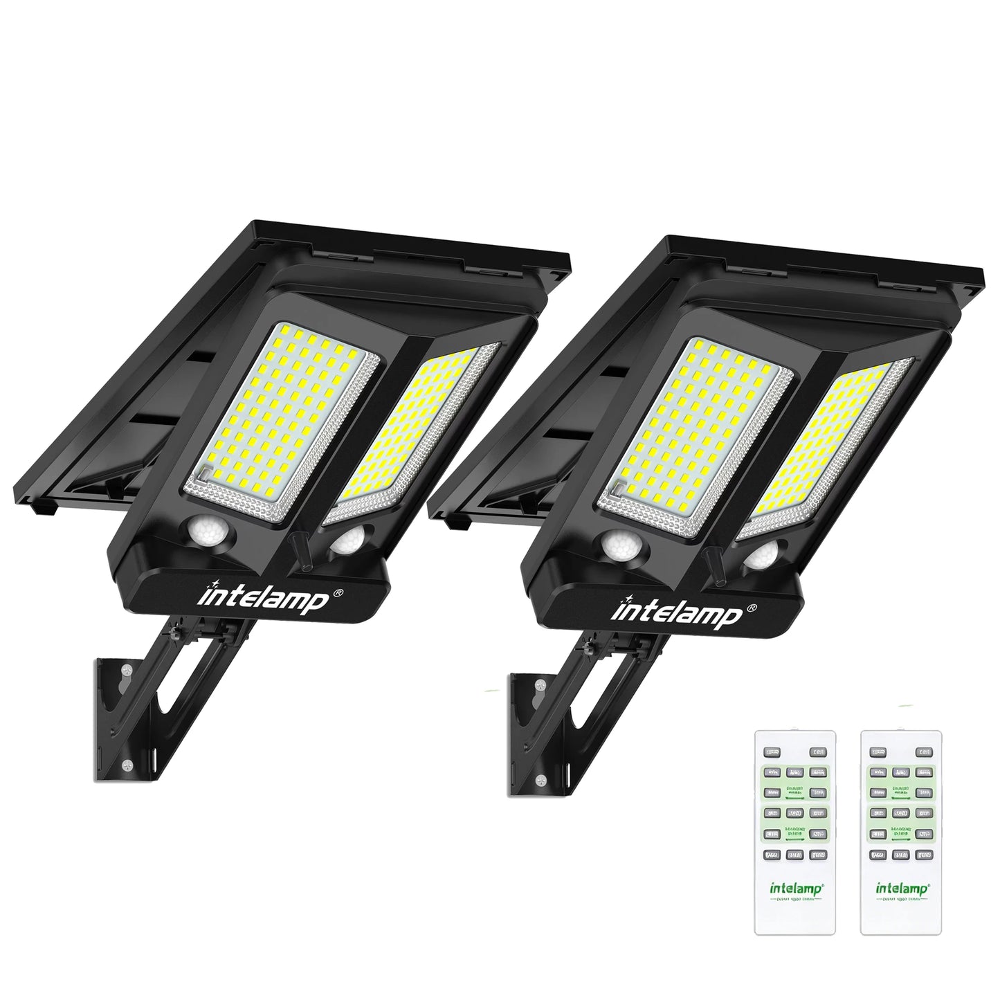 Intelamp Outdoor Solar Street Lights Security Flood Light With Super Large Solar Panel Two Sensors 12500mAh For Garden Yard Path
