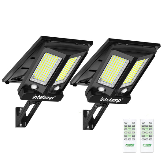 Intelamp Outdoor Solar Street Lights Security Flood Light With Super Large Solar Panel Two Sensors 12500mAh For Garden Yard Path