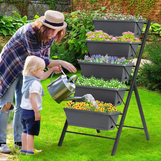 5-Tier Raised Garden Bed with Water Drainage for Flowers and Vegetables