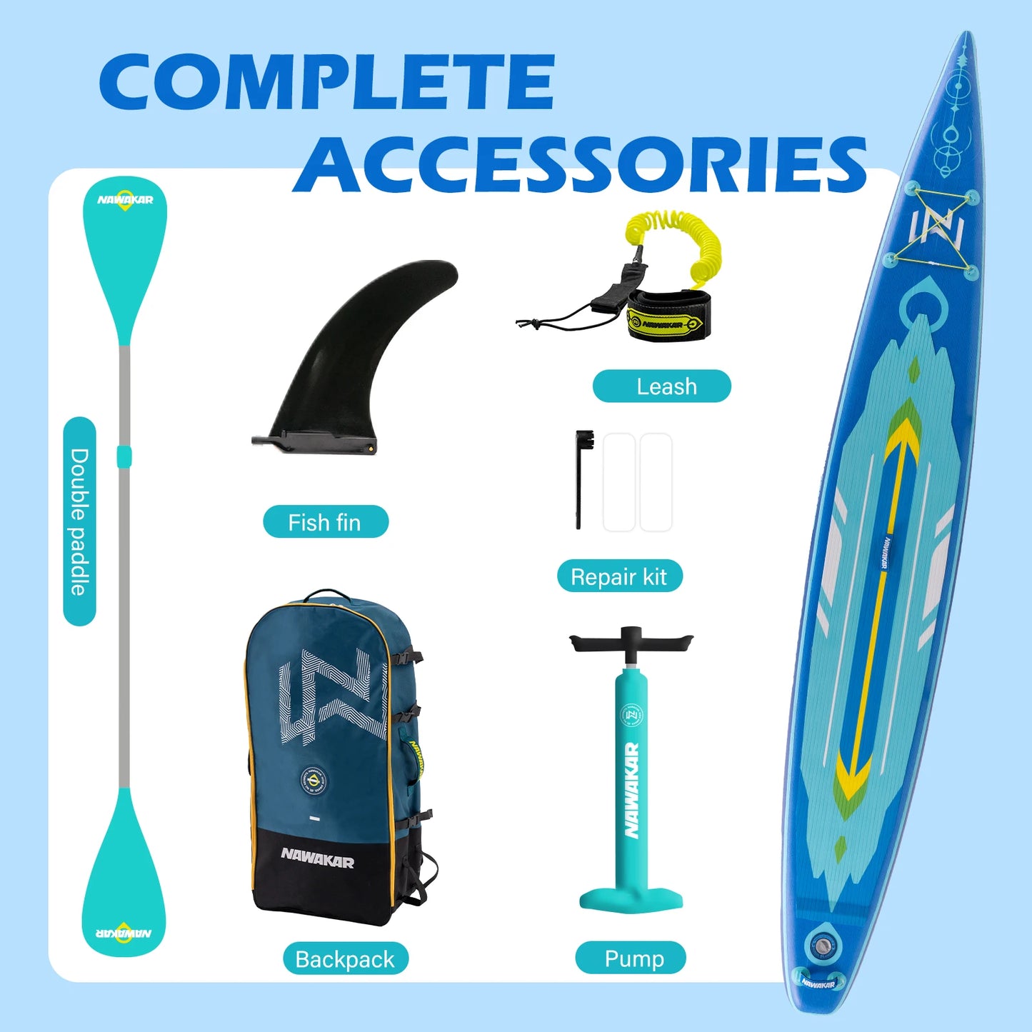 NAWAKAR NW02A 14FT 26" Inflatable Stand Up Paddle Board Double-Chamber Racing ISUP Premium Complete Set 180KG Capacity Adult SUP