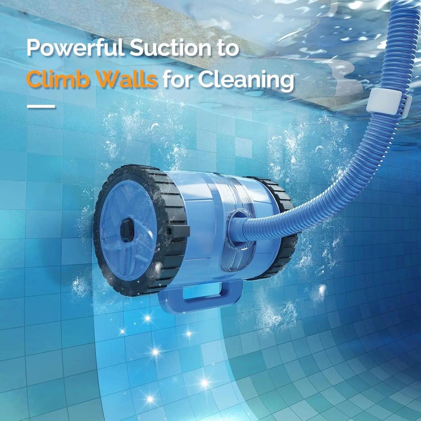 Pool Vacuum Cleaner, Suction Side Wall-Climbing Sweeper for Ground&Inground Pools,  39.6ft Tangle-Free Hose