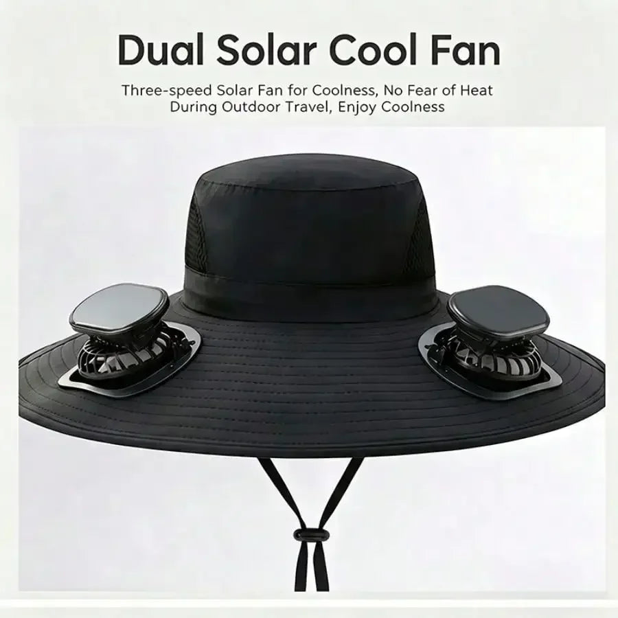Solar Fan Cap, UV Resistant Outdoor Wide Brimmed Fisherman's Cap, With 180 ° Adjustable Fan, UPF50, USB And Solar Power Supply,