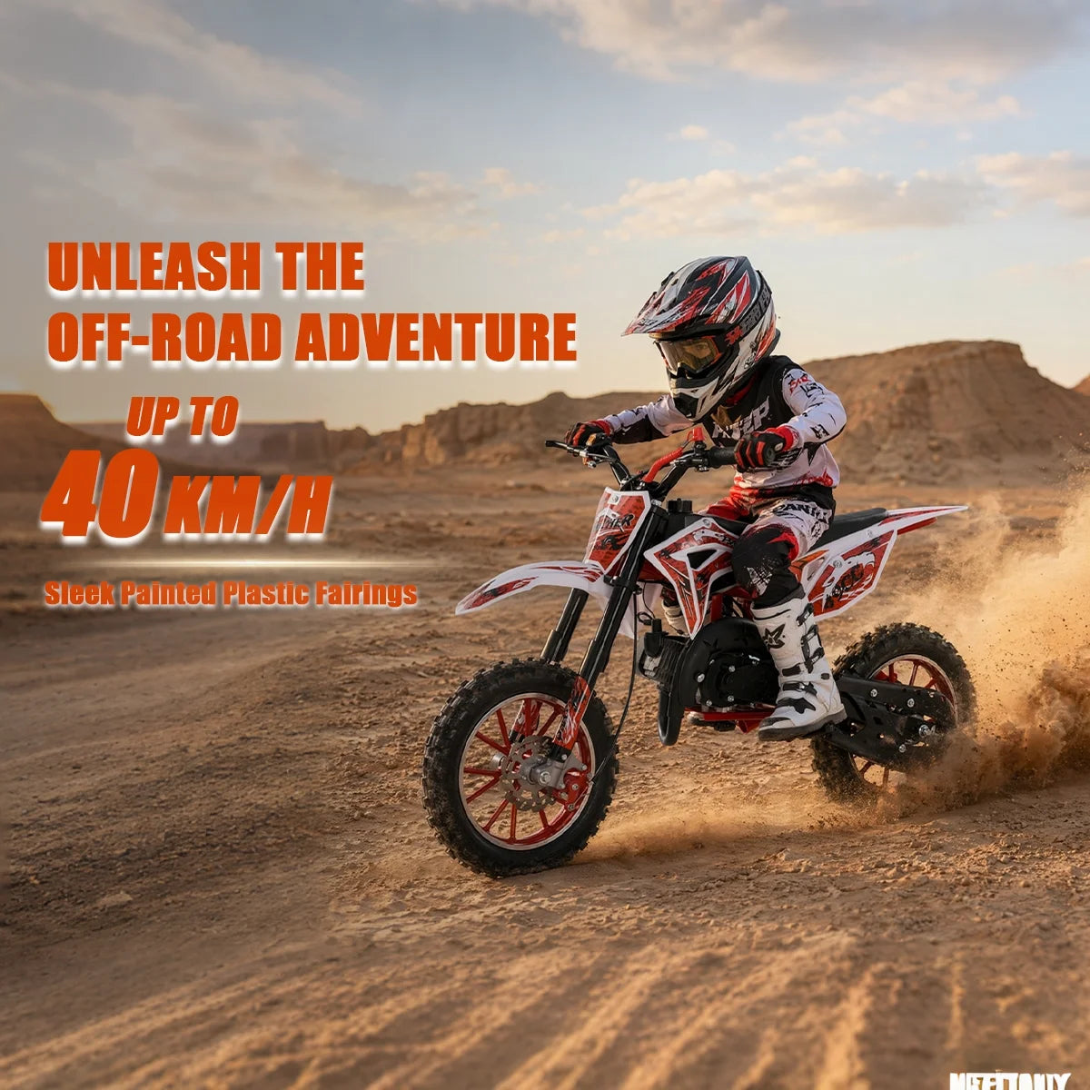 49cc 2-Stroke Kids Dirt Bike, Gas Power Motocross, Off Road Mini Motorcycle, Pocket Motorbike with Front Rear Disc Brakes