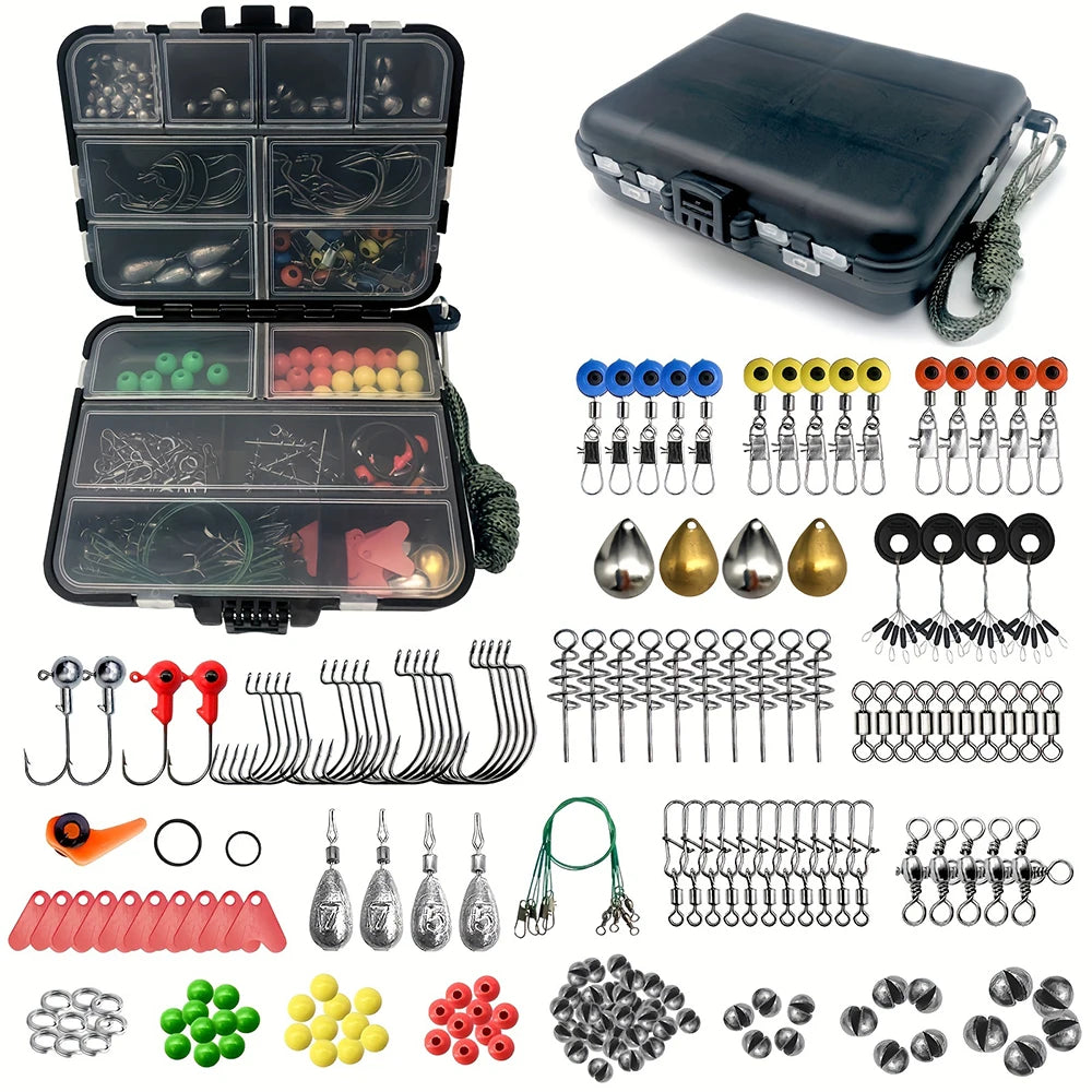 187pcs Ultimate Fishing Kit Set - Complete Tackle Box with Premium Fish Hooks, Bait Parts, Sinkers, and More - Perfect for Outdo
