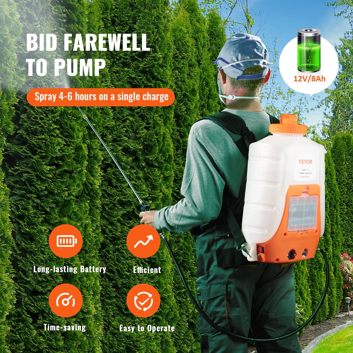 SucceBuy Battery Powered Backpack Sprayer Adjustable Pressure 4 Gallon Tank with 8/ 6 Nozzles 2 Wands for Weeding Spraying Cleaning