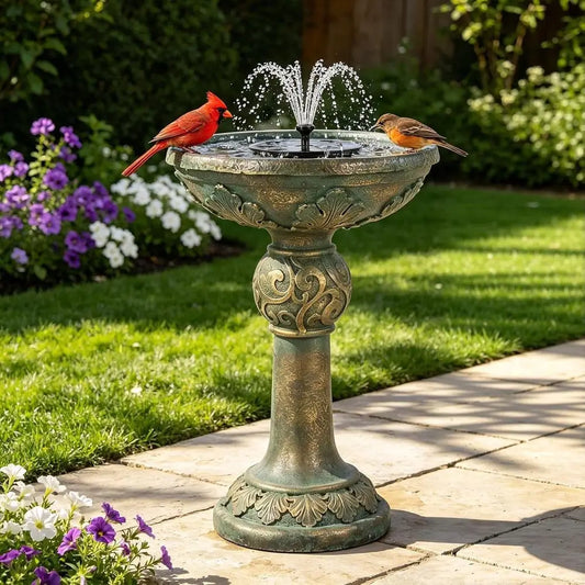 Weather-Resistant Outdoor Water Fountain with LED Lights, Resin Garden Decor for Patio Yard, Bird Bath Feature