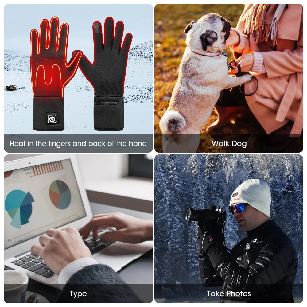 SAVIOR Winter Thermal Heated Gloves For Adult Rechargeable Battery Goatskin Leather Wind Waterproof Warm Hand Ski Gloves 3 Gears