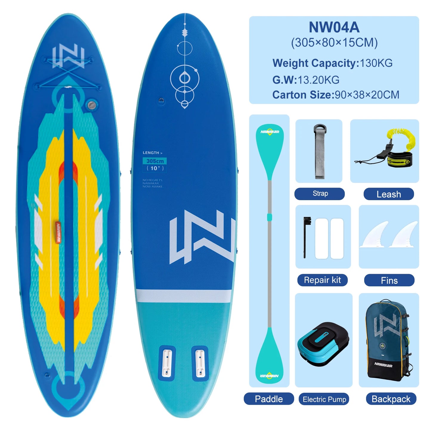 NAWAKAR NW02A 14FT 26" Inflatable Stand Up Paddle Board Double-Chamber Racing ISUP Premium Complete Set 180KG Capacity Adult SUP