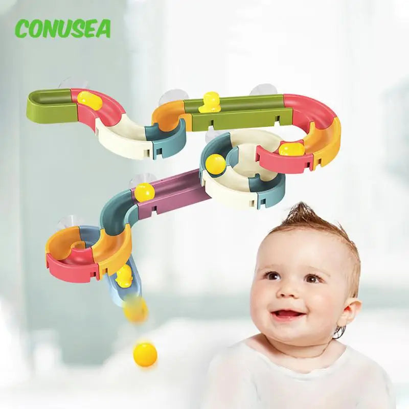 DIY Marble Race Run Bath Toys Assembled Track Ball Bearing Slider Bathroom Bathtub Kids Play Water Games Bathing Shower for Baby
