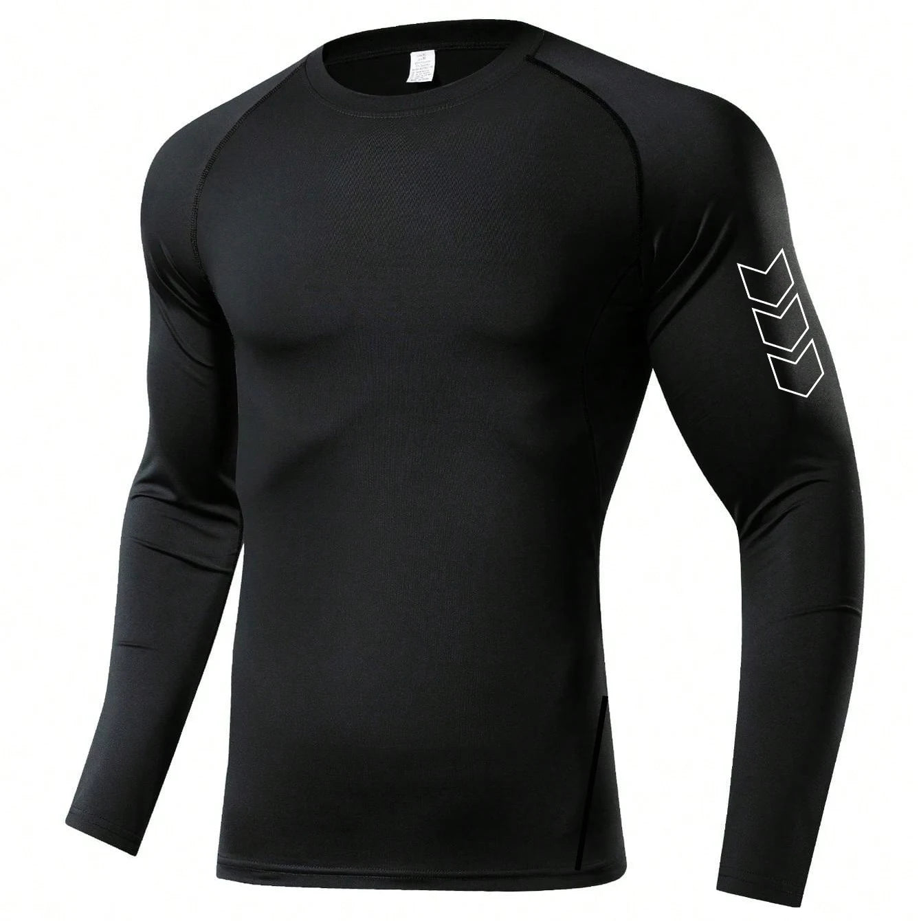 Men Black Long Sleeve Compression Shirt Quick Dry UV Protection Fitness Running Sport Baselayer Top