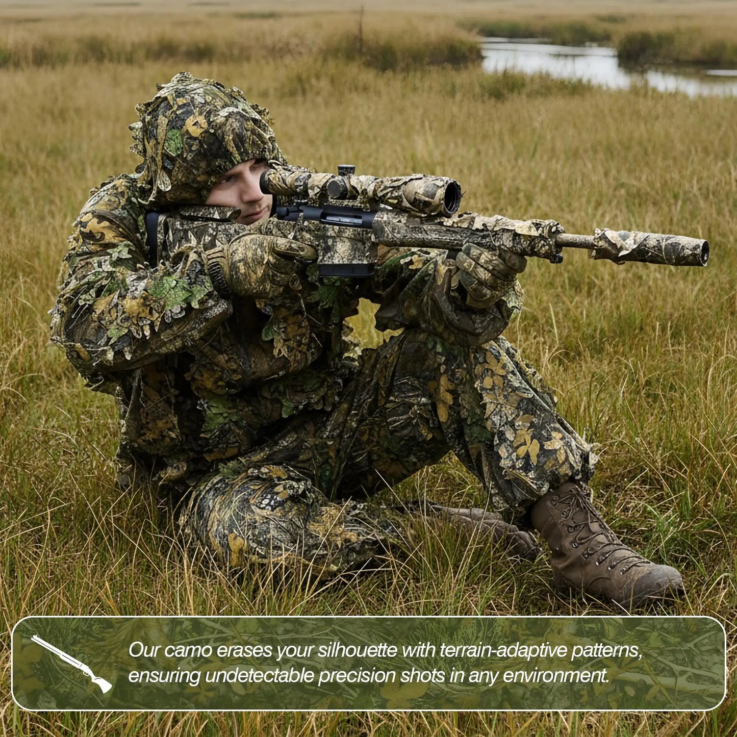 3D Bionic Leafy Ghillie Suit Breathable Camouflage Clothing Outdoor Tactical Sniper Hunting Clothes Lightweight Jungle Woodland Camo Apparel for Men Women Airsoft Paintball Wildlife Photography