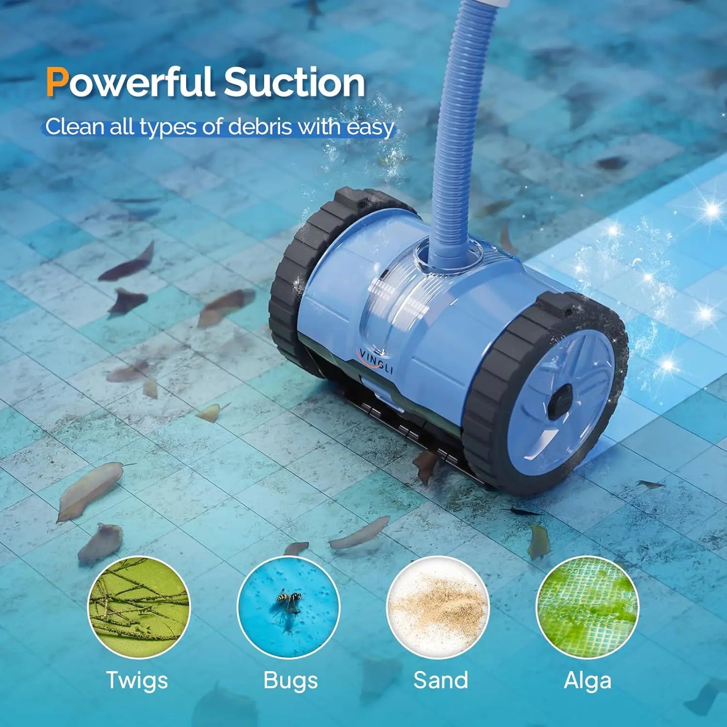 Pool Vacuum Cleaner, Suction Side Wall-Climbing Sweeper for Ground&Inground Pools,  39.6ft Tangle-Free Hose