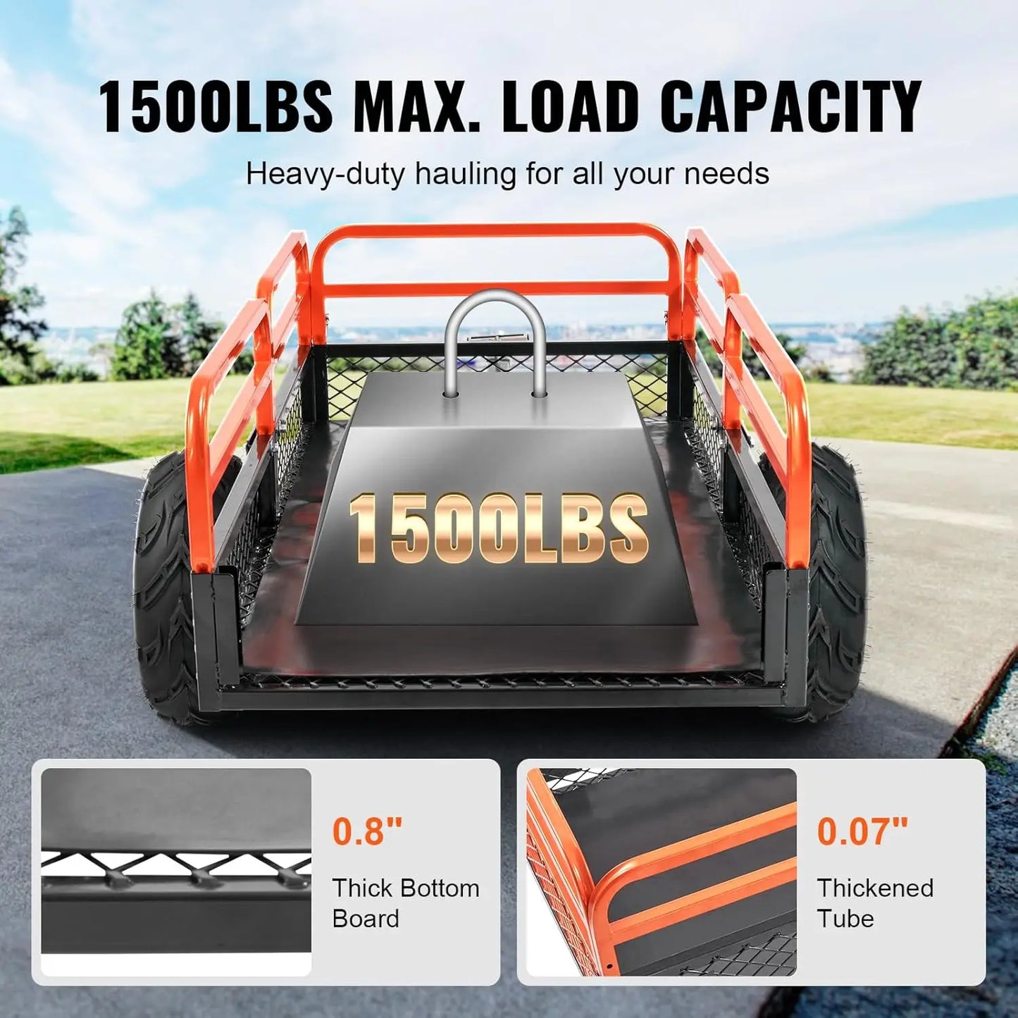 Trailer Tow Behind Dump Cart, 1500lbs 15 Cubic Feet, Heavy Duty Yard Garden Trailer Pull Behind Dump Trailer