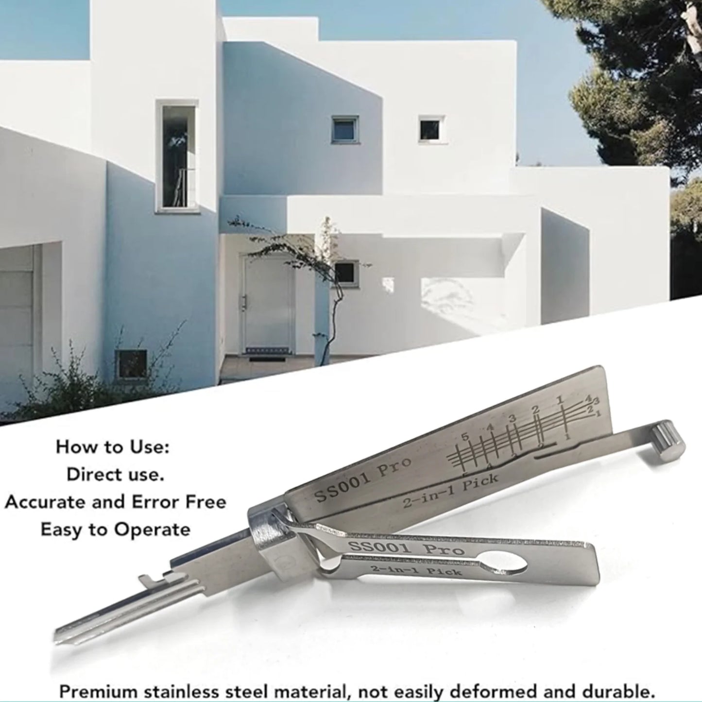 SS001 pro Stainless Steel Key Decoder 2 In 1 Precision Hook & Pick Set Lock Decoder O-ring Pickup Kit Maintenance Repair Hand Tools