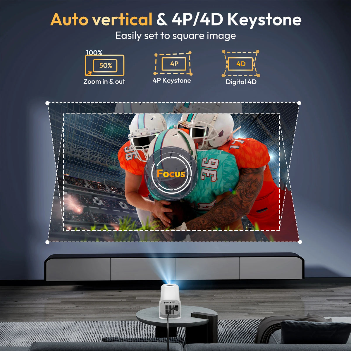 XGODY Gimbal 3 Pro Portable Projector, Native 720P 300 ANSI 4K Supported, Android 14 WiFi 6 BT 5.4, Vertical Auto Keystone Correction Wireless Mirroring, 20-120 Inch Camping Movie Gaming Projector with HDMI USB
