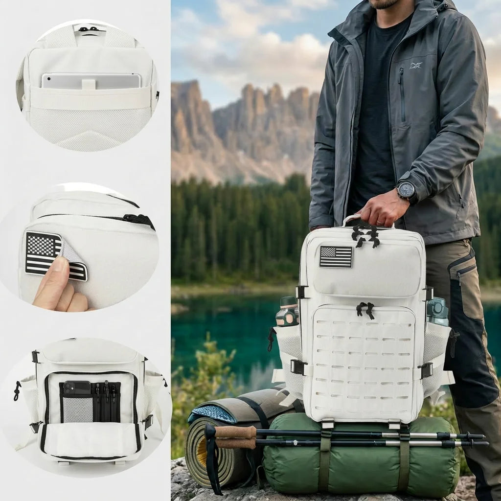 45L Large Capacity Hunting Backpack For Men With MOLLE Webbing System Dual Cup Holders Outdoor Survival Hiking Camping Rucksack For Wilderness Trip Travel Daily Work Commute Outdoor Camping Activities Gear Storage Backpack