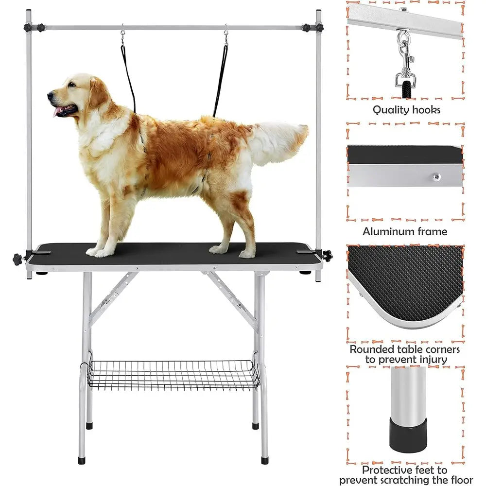 46'' Pet Grooming Table or Large Dogs Adjustable Height Portable Trimming Table Drying Table w/Arm/Noose/Mesh Tray Maximum acity
