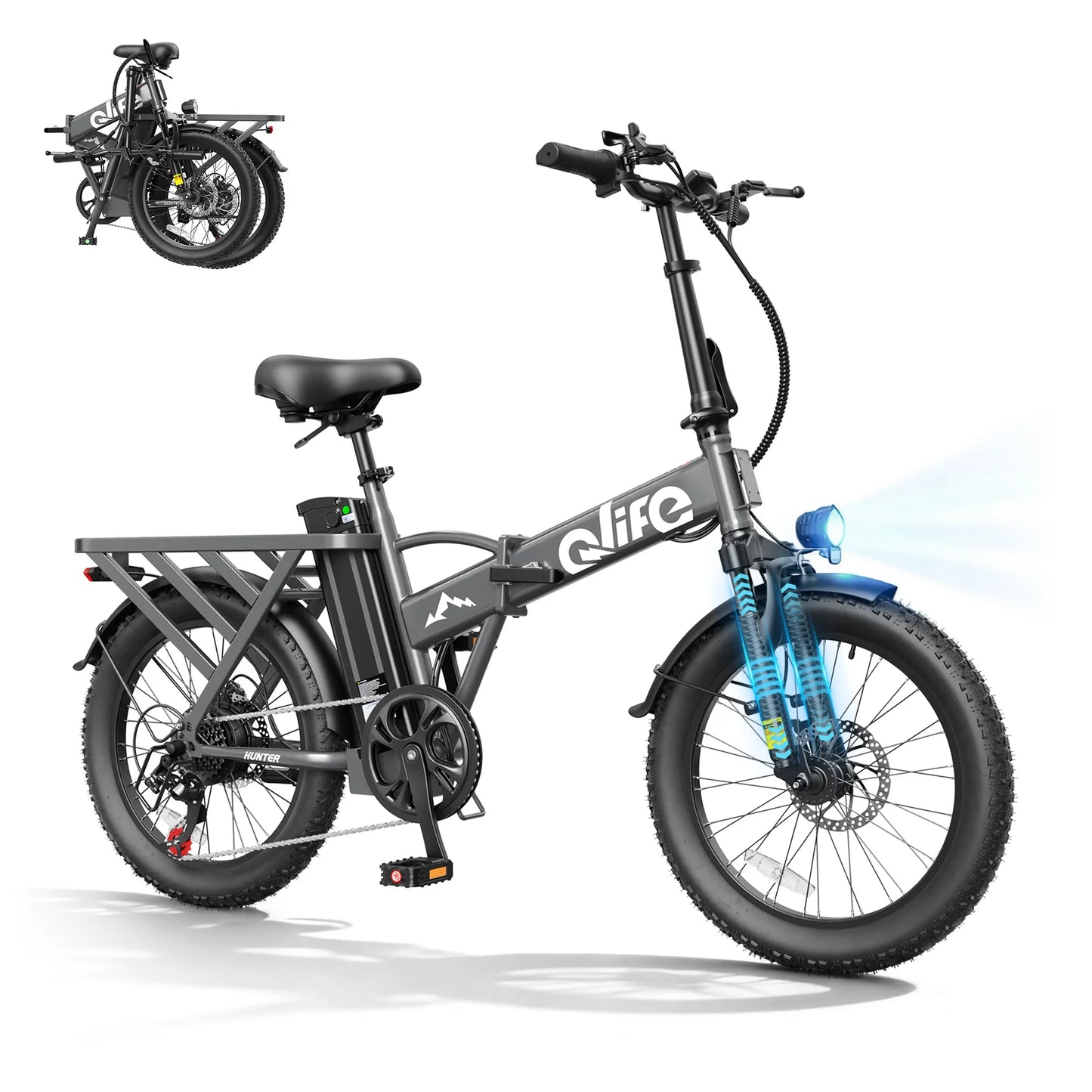 Qlife 20"×3" Fat Tire Foldable Ebike, 1200W Peak Motor 48V 13.5Ah Battery, 28MPH 65Mi Long Range Electric Bicycle