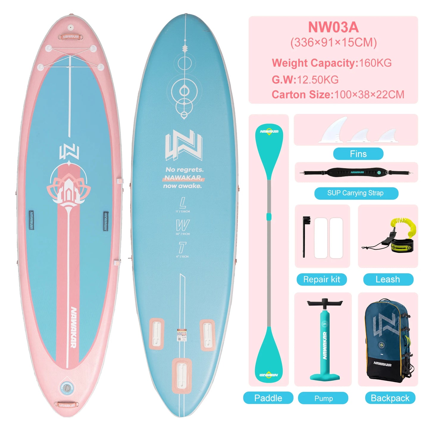 NAWAKAR NW02A 14FT 26" Inflatable Stand Up Paddle Board Double-Chamber Racing ISUP Premium Complete Set 180KG Capacity Adult SUP