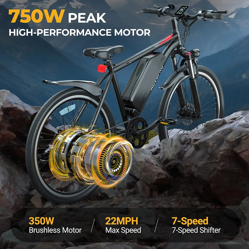 AOVOPRO 750W Electric Bike 48V Battery Versatile Design