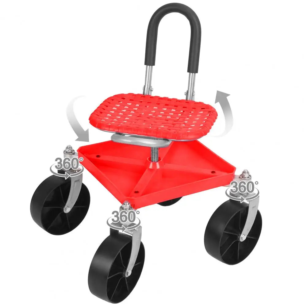 360 Degree Swivel Gardening Stool with Tool Tray Gardening Rolling Seat Height Adjustable Rolling Garden Cart Rolling Work Seat
