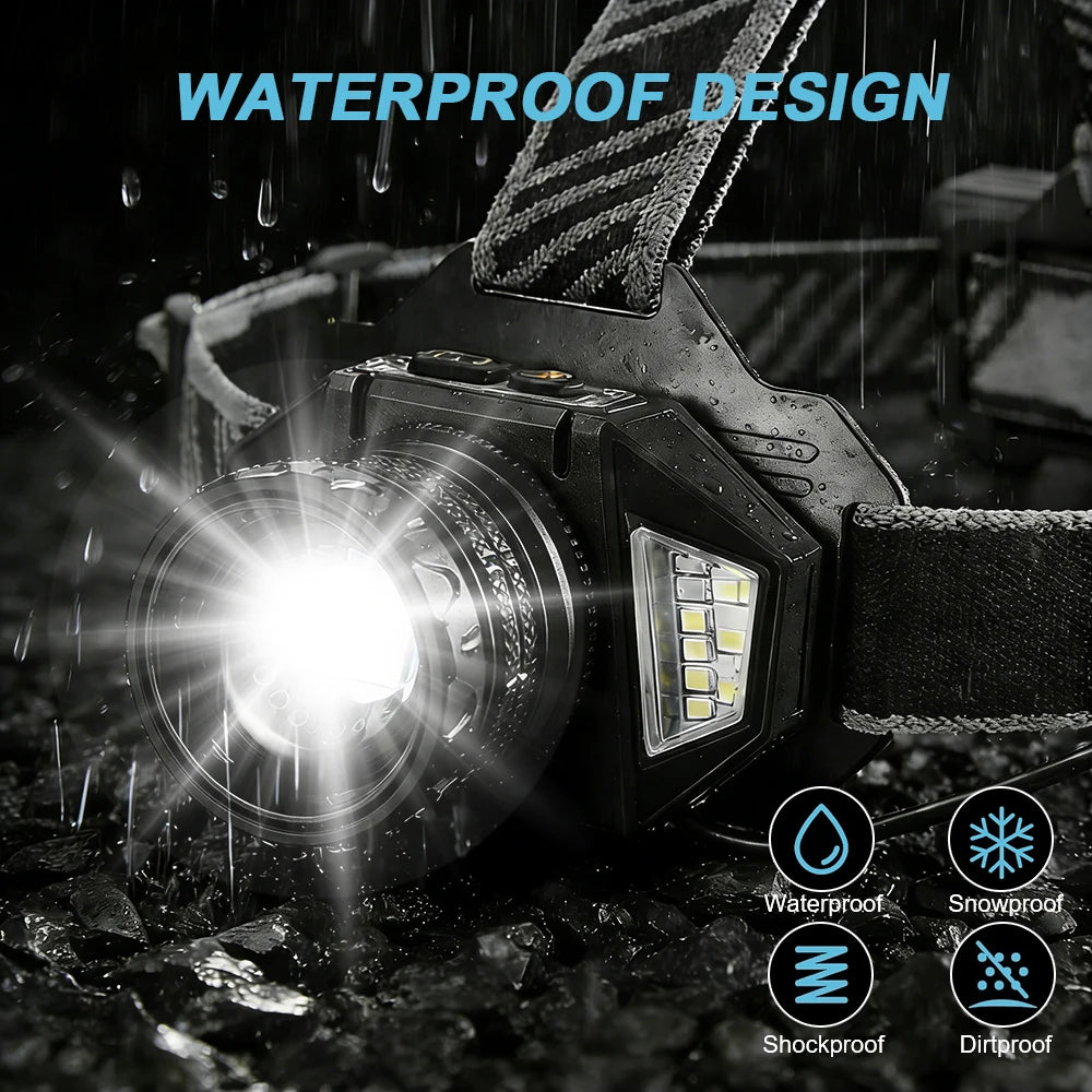New Rechargeable LED Headlamp Motion Sensor 12 Gears Super Bright Long Range Flashlight Waterproof Head Lantern Fishing Hunting