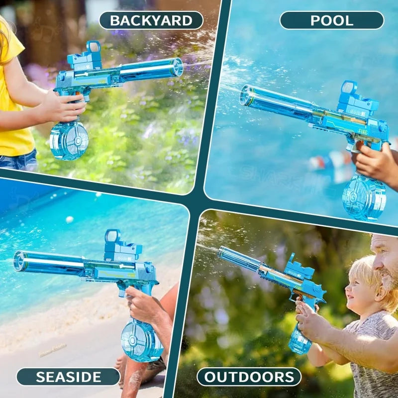 Electric Water Gun for Adults Kids, Transparent Automatic Squirt Watergun with Manual Function Led Lights, Summer Outdoor Water Pistol Pool Beach Party Toys for Boys Girls
