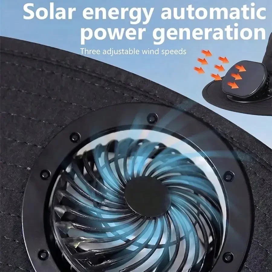 Solar Fan Cap, UV Resistant Outdoor Wide Brimmed Fisherman's Cap, With 180 ° Adjustable Fan, UPF50, USB And Solar Power Supply,