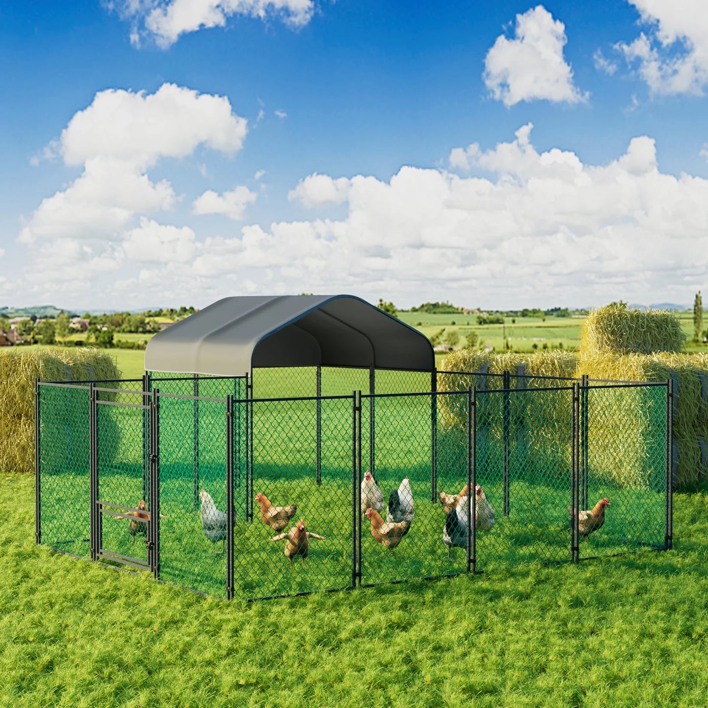 Chicken Coop 12.9x10.2x5.1ft Chicken Run Pen for Yard with Cover Outdoor Metal Portable Chicken Tractor Cage Enclosure Crate
