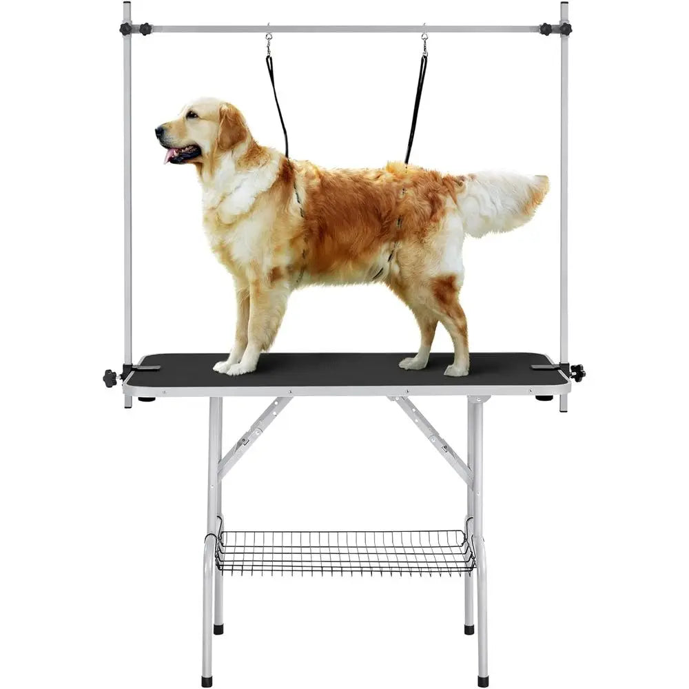 46'' Pet Grooming Table or Large Dogs Adjustable Height Portable Trimming Table Drying Table w/Arm/Noose/Mesh Tray Maximum acity