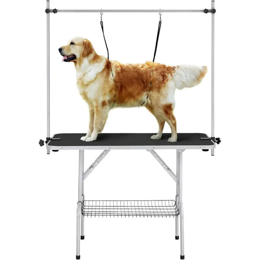 46'' Pet Grooming Table or Large Dogs Adjustable Height Portable Trimming Table Drying Table w/Arm/Noose/Mesh Tray Maximum acity